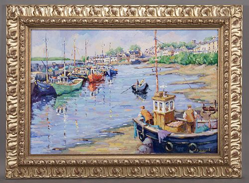 James Brohan "Harbor in Galway" oil on canvas.