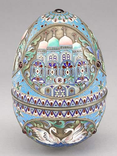 Russian enameled egg in the manner of Ovchinnikov