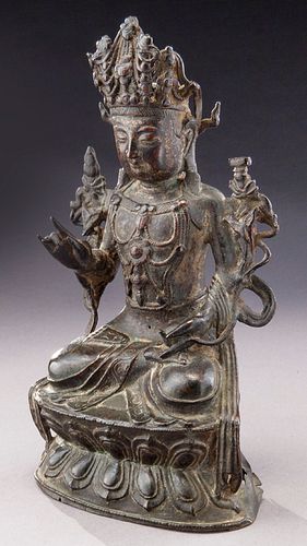Chinese Ming gold lacquer bronze Guanyin,