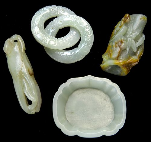 (4) Chinese Qing carved jade scholar's items,