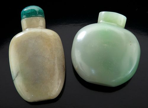 (2) Chinese jade and jadeite snuff bottles.