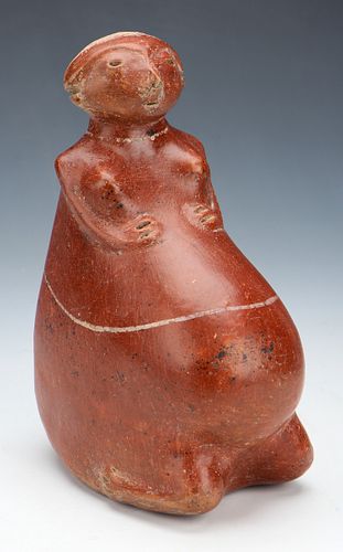 Pre-Columbian Chinesco Pottery Pregnant Figure, Ht. 8.5"