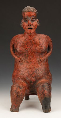 Pre-Columbian Nayarit Pottery Seated Female Figure, Ht. 20.5"