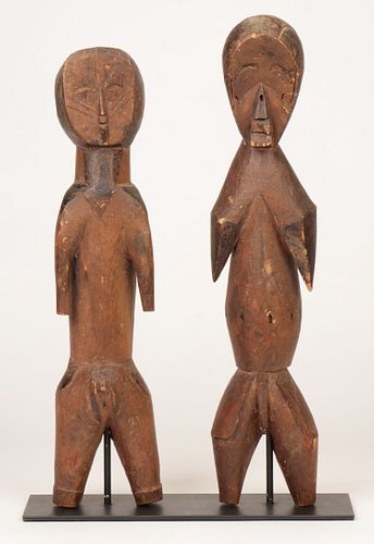 Pair of African Ngbaka Shrine Figures, DRC, Ht. 26.5"