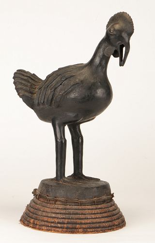 African Akan Bronze Figure of a Rooster, Ghana, Ht. 23"