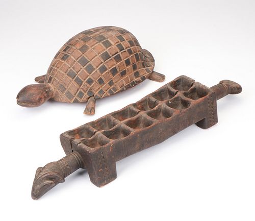 African Dan Mankala Game Board and Turtle