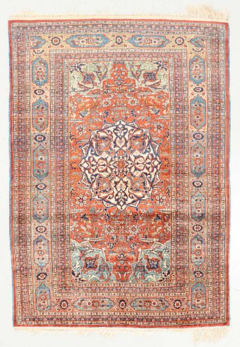 Antique Silk Heriz Rug, Persia: 4'3'' x 6'1'' 