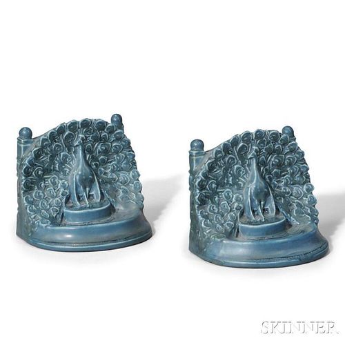 Rookwood Pottery Peacock Bookends