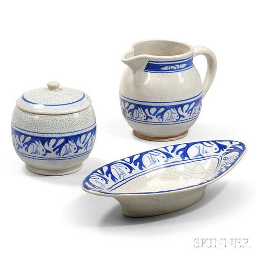 Three Dedham Pottery Rabbit Pattern Tableware Items