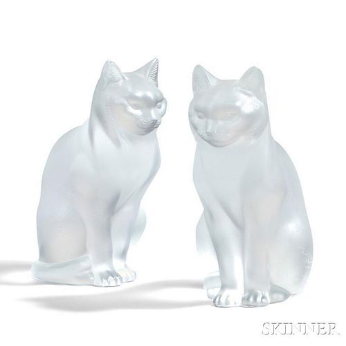 Pair of Lalique Sitting Cats