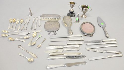 Silver lot with coin demi spoons and weighted sterling.