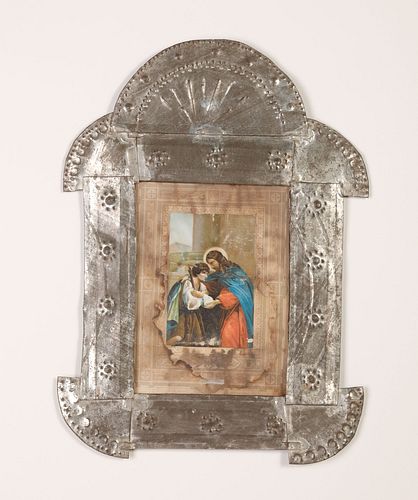 Tin Frame with Devotional Print, ca. 1885-1910