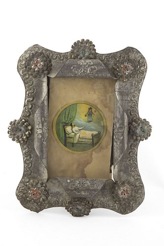 Two Tin Frames with Devotional Prints, ca. 1875
