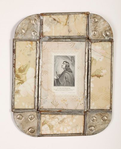 Tin Frame with Devotional Card, ca. 1885