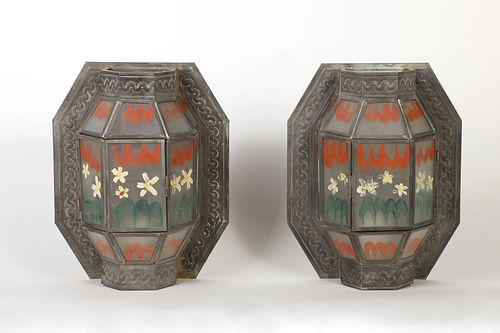 Pair of Painted Tin Sconces, ca. 1930-1950