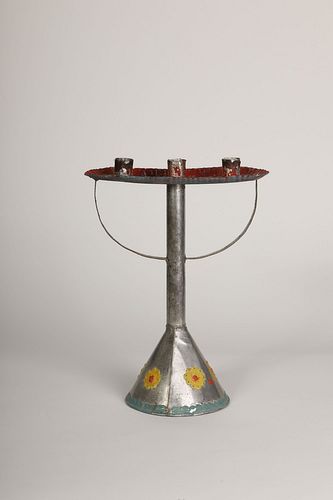 Tin Candelabra with Painted Design, ca. 1925-1940