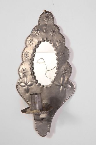 Tin Candle Sconce with Mirror, ca. 1925-1935
