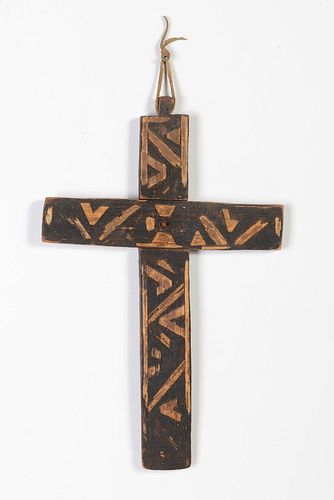 Wood Cross with Straw Overlay, ca. 1850