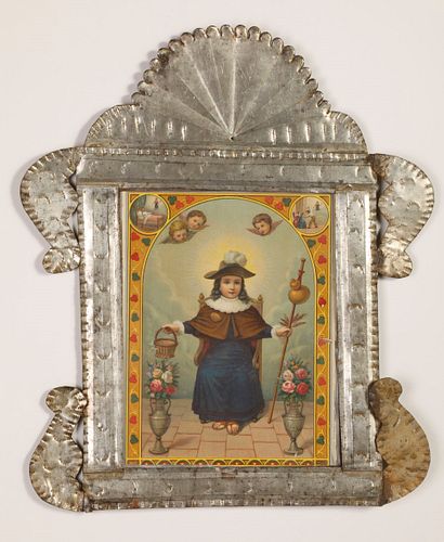 Two Tin Frames with Devotional Prints, ca. 1870