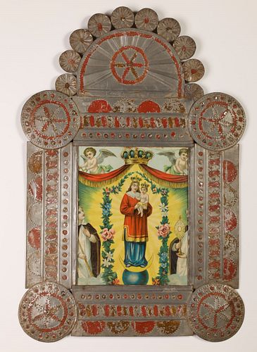 Tin Frame with Devotional Print, ca. 1885