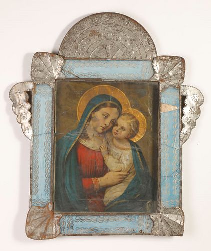 Tin Recessed Frame with Devotional Print, ca. 1885