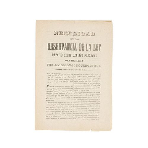 Echeverría, Pascacio. Necesidad de la Observancia de la Ley de 20 de Abril del Año Presente. Febrero 27 de 1847.