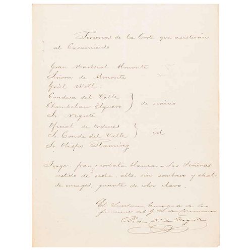 Negrete, Pedro Celestino. Wedding invitation of Mr. Captain Garcín with Miss de Montholon.. Méx, 1864. 1h.