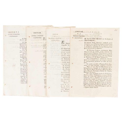 Negrete, Pedro Celestino - García Illueca, José Ignacio. Circulares del Soberano Congreso Constituyente Mexicano. 1823. Pieces: 4.