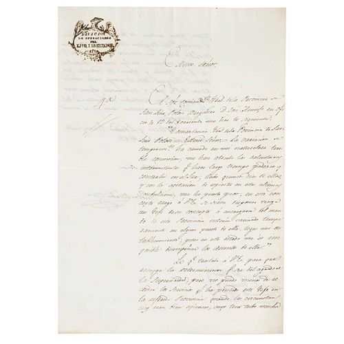 Bravo, Nicolás. Carta Dirigida al Ministro de la Guerra y Marina, José Joaquín de Herrera. Guanajuato, 1823. Signature of Nicolás Bravo.