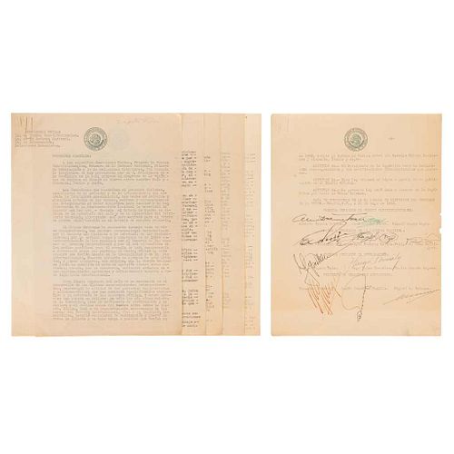 Sala de Comisiones de la Cámara de Diputados del Congreso de la Unión. Proyecto de Ley para Declaración de Guerra. México, 1942. Signatures.