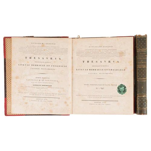 Figuier, Louis / Gesenii, Guiliemi Les Merveilles de la Science/ Thesaurus Philologicus. Ex Libris of Vicente Riva Palacio. Pzas: 2