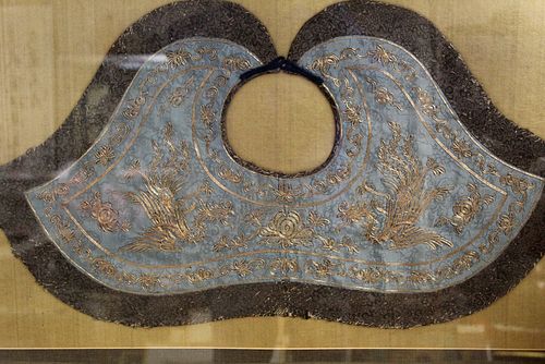 Antique Chinese gold embroidered collar, framed.