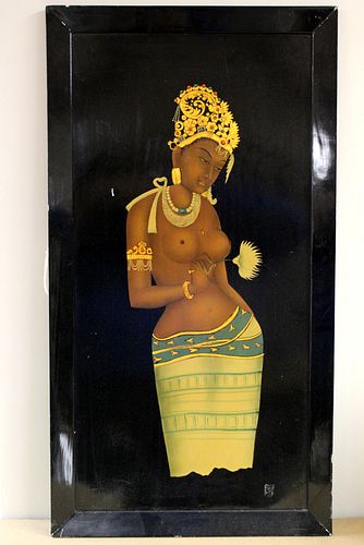 Indian lacquered painting of deity.