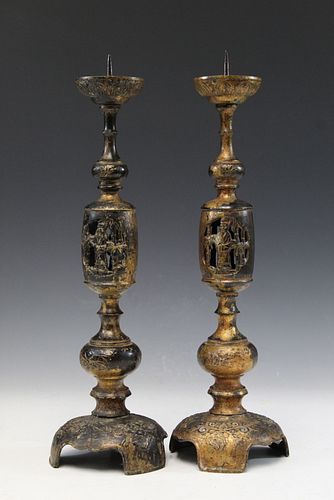 Pair of Chinese bronze candle holders.