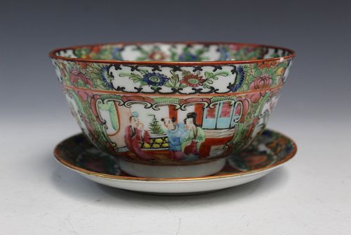 Chinese Rose Medallion Porcelain Bowl and Plate.