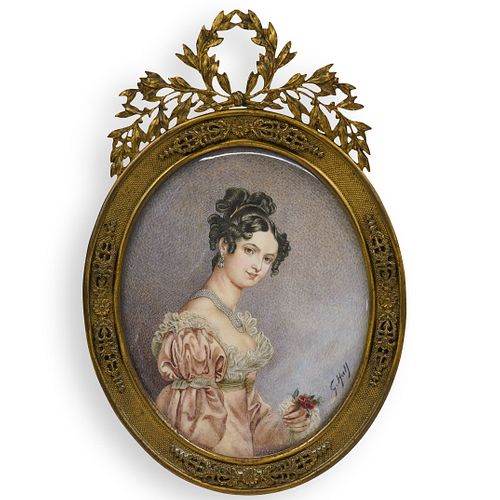 Victorian Bronze Frame with Painted Bone Portrait