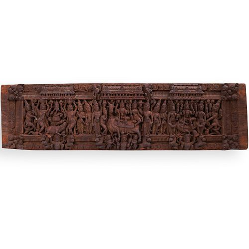 Indian Temple Wood Carved Relief Panel