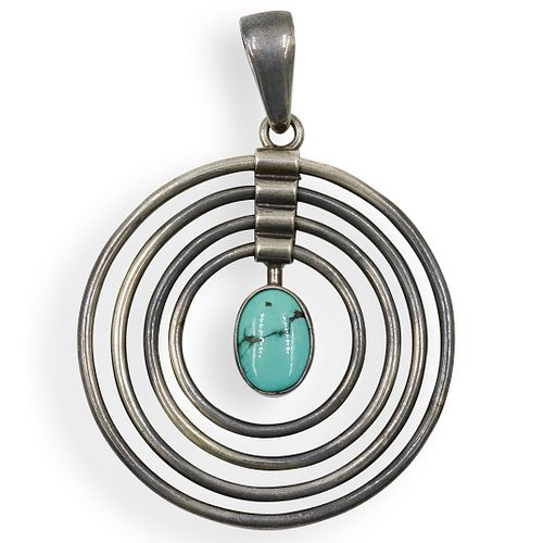 Charles Albert Sterling Silver and Turquoise Pendant