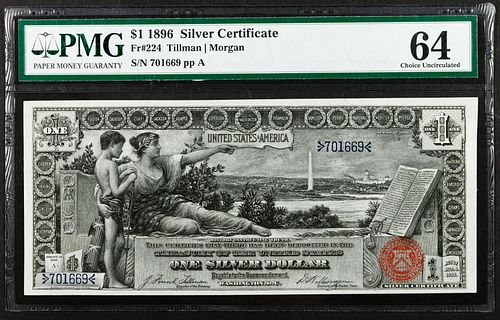 1896 $1 'Educational' Silver Certificate CU 64 PMG