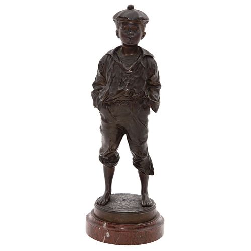 Whistling Child. Poland. 1889. Bronze on red marble base. Signed on the base "V.Szceblewski".