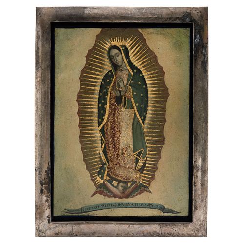 Virgin of Guadalupe. Mexico. 20th Century. Oil on copper sheet.