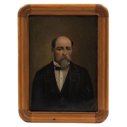 Portrait of Gentleman. Mexico. 19th Century. Oil on sheet. Signed: "A. Basurto".