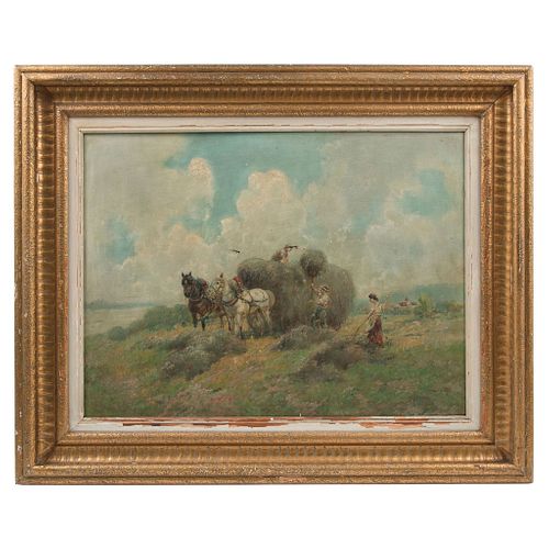 Cart of Hay. 19th Century. Oil on canvas. Signed "Maisley".