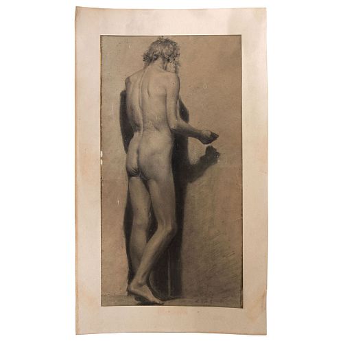 ADRIÁN DE UNZUETA (MÉXICO, 1865 - ?). Pair of Nude Men. Charcoal and graphite on paper. Signed.