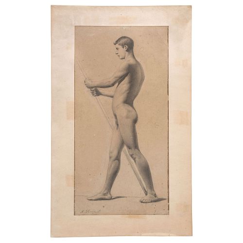 ADRIÁN DE UNZUETA (MÉXICO, 1865 - ?). Pair of Nude Men. Charcoal and Graphite on Paper. Signed.