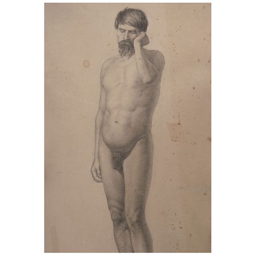 ADRIÁN DE UNZUETA (MÉXICO, 1865 - ?). Pair of Nude Men. Charcoal and graphite on paper. Signed.