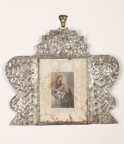 Tin Frame with Devotional Card, ca. 1870-1905