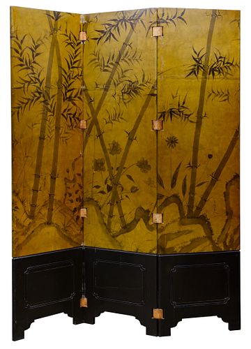 Asian Three Panel Lacquered Screen