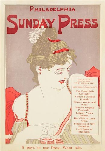 * George Reiter Brill, (American, 1867-1918), A group of four advertisements for Philadelphia Sunday Press