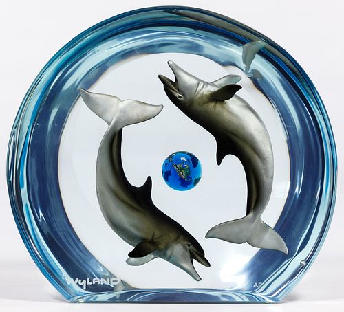 Robert Wyland (American, b.1956) 'Dolphin Planet' Lucite and Pewter Sculpture